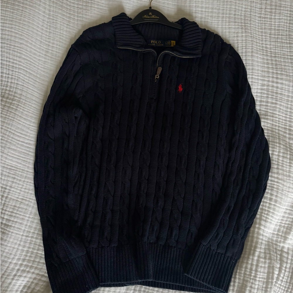 Ralph Lauren Navy Cable-Knit Quarter-Zip Sweater